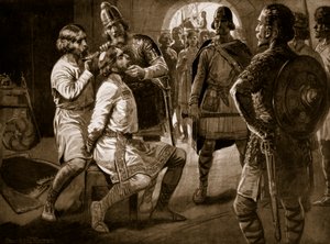 Ceolwulf, konge af Northumbria, bliver tvangsklippet, 731, illustration fra "Hutchinson